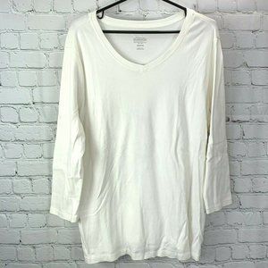Pendleton Shirt size 2X V Neck T Top White Knit 3/4 Sleeves Solid Layering